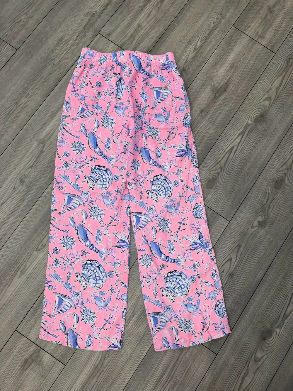 Lilly Pulitzer Pink and Blue Shell-Print Linen Pants Size XS